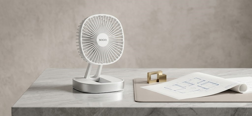 SOGO JPN-410 Portable Rechargeable Folding Desk Fan (Premium Long Battery Life)
