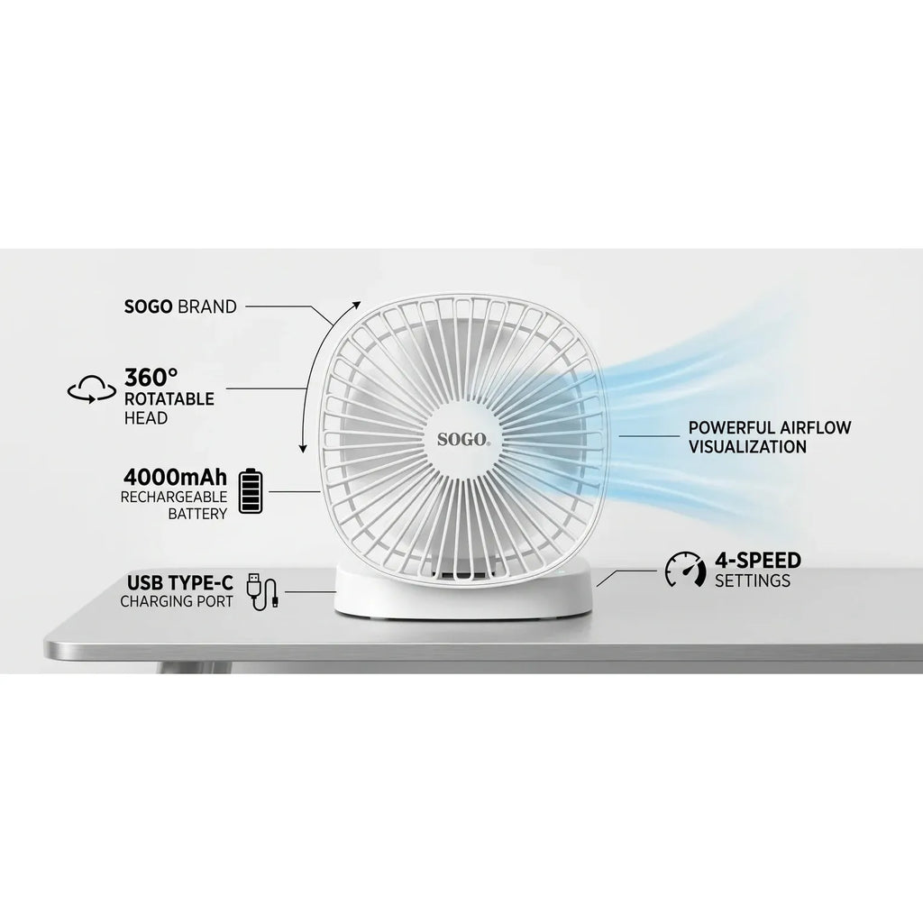 "SOGO JPN-410 Portable Fan - High Quality Rechargeable Fan available at Zroorat Store"