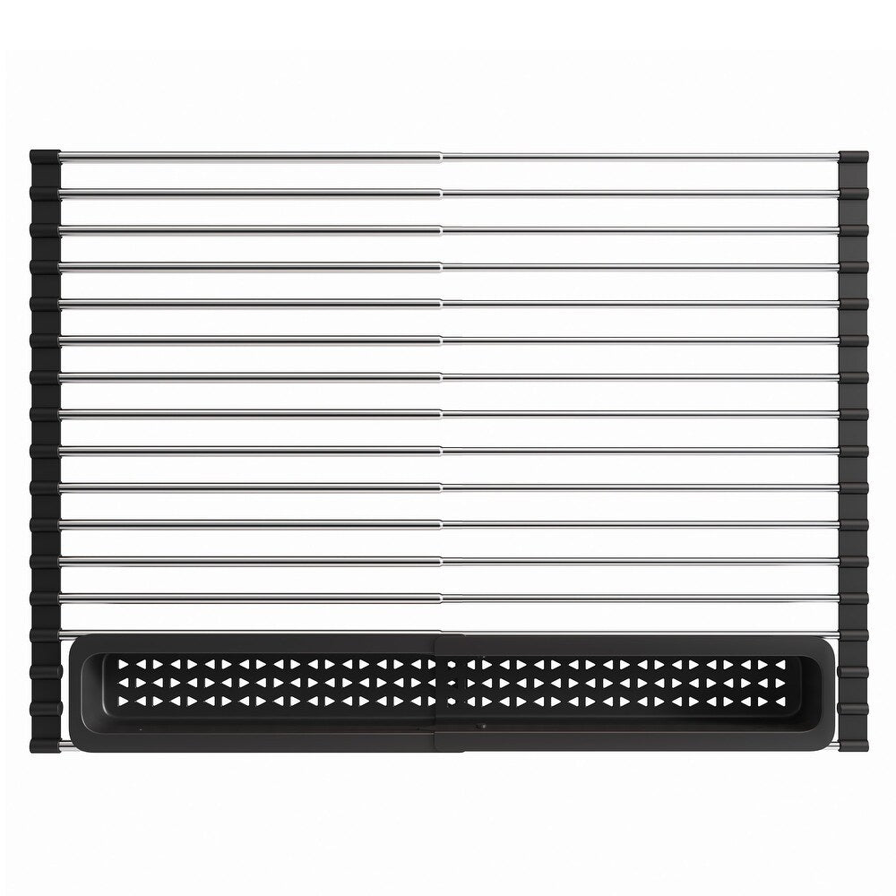 Roll Up Dish Drying Rack Over The Sink, 17.1”x13.1”, 18 Silicone Wrapped Steel Rods Heavy Duty, Non-Slip, Oil and Rust Resistant, Heat Resistant Up to 400°F / 204°C (Medium 17.1”x13.1”)